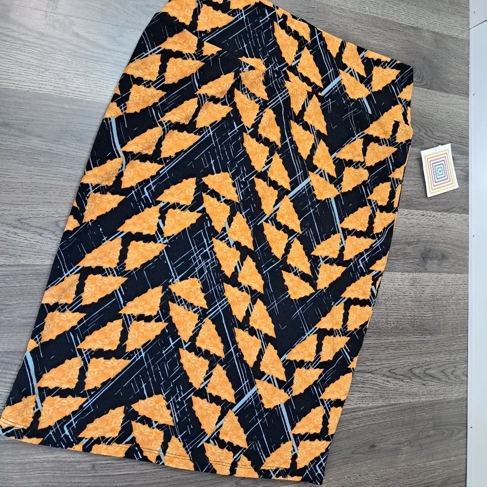 LuLaRoe Pencil Skirt Womens Size Large Yellow Geometric Floral Print